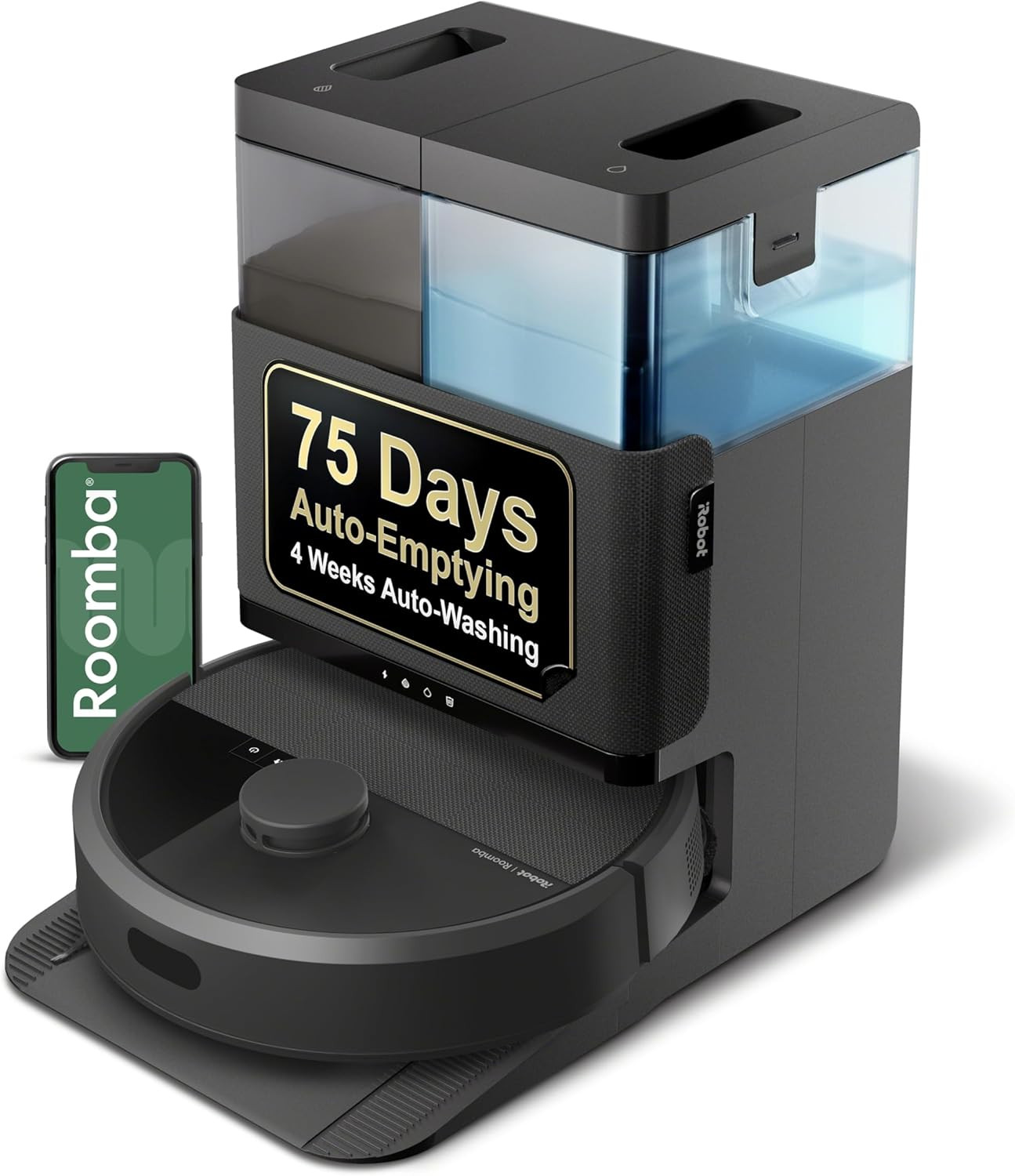 iRobot Roomba Plus 405 (G181) 2 合 1 真空拖把机器人带自动清洗底座 - 双旋转,智能和快速映射,非常适合宠物毛发,自空 75 天,强力吸力,垫洗和 干燥干燥。